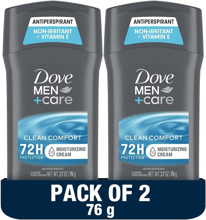 Dove Men+ Care Antiperspirant Deodorant Stick, 72H Protection, Clean Comfort, Vitamin E & Moisturizer, 76g x 2