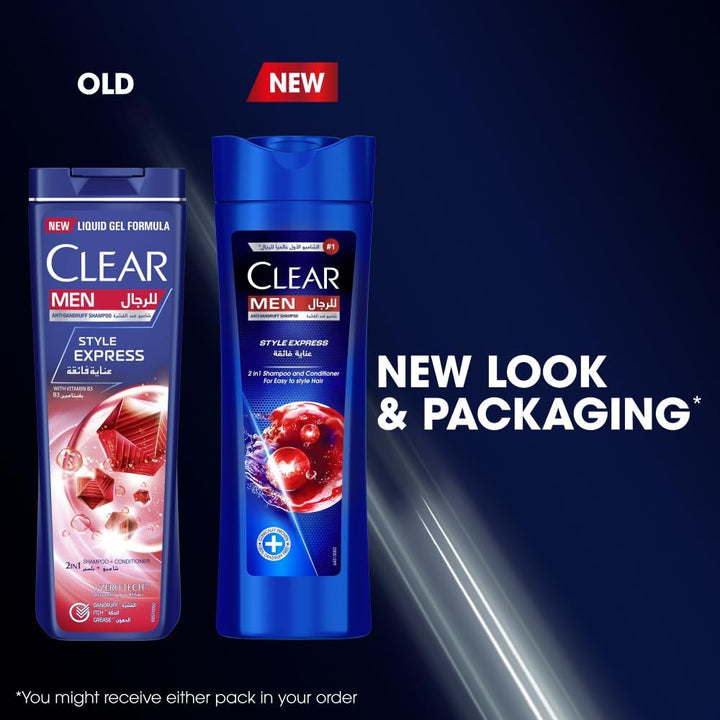 CLEAR 2in1 Shampoo & conditioner for men, anti dandruff shampoo, Style Express, 100% dandruff-free hair^ & nourished scalp, 400ml