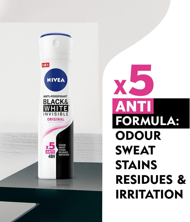 Nivea Women Antiperspirant Spray, Black & White Invisible Protection Original, 150ml