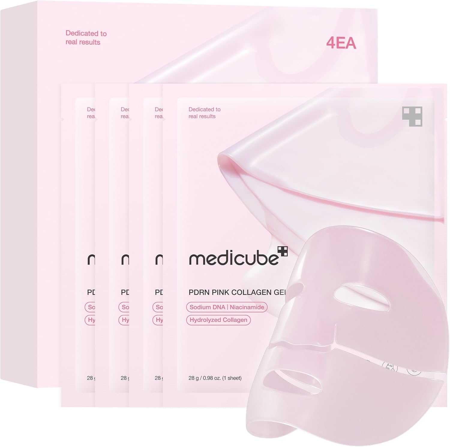 medicube Salmon DNA PDRN pink collagen jelly gel mask | overnight face mask for glass glow skin- elasticity, hydrating, firming and moisturizing | korean skincare, 28g, 4ea