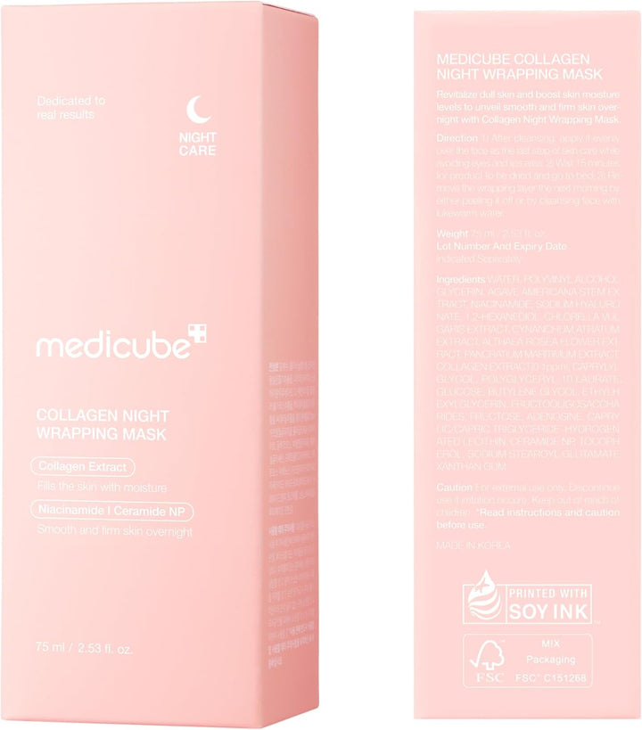 medicube Collagen Overnight Wrapping Peel Off Facial Mask Pack - Elasticity & Hydration Care, Reduces Sagging & Dullness - Hydrolyzed Collagen For Glowing Skin - Korean Skin Care, 2.53 fl.oz