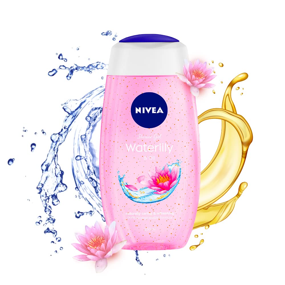 Nivea Shower Gel Body Wash, Cleansing Waterlily & Oil with Caring Oil Pearls and Waterlily Scent, 250ml