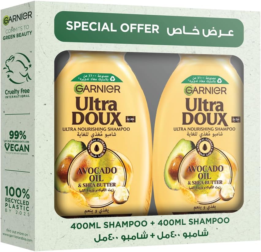 Garnier Ultra Doux Nourishing Avocado & Shea Butter Shampoo 400Ml, Pack Of 2