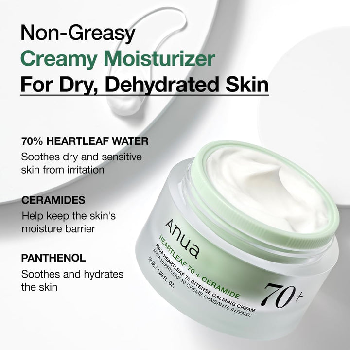 Heartleaf 70 Intense Calming Cream with Ceramide, Panthenol, Heartleaf extract, Korean Skin care - (50ml /1.69Fl. Oz)