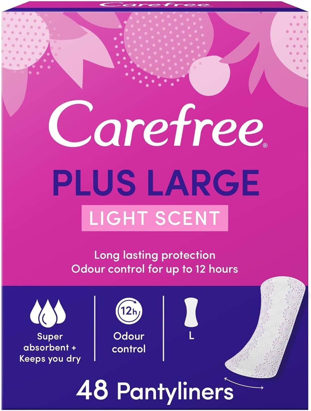 Carefree Daily Panty Liners, Plus Large, Light Scent, Pack of 48