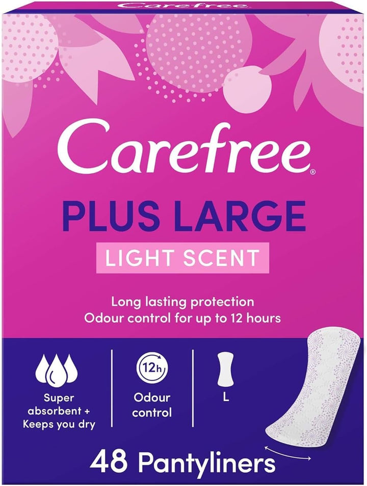 Carefree Daily Panty Liners, Plus Large, Light Scent, Pack of 48