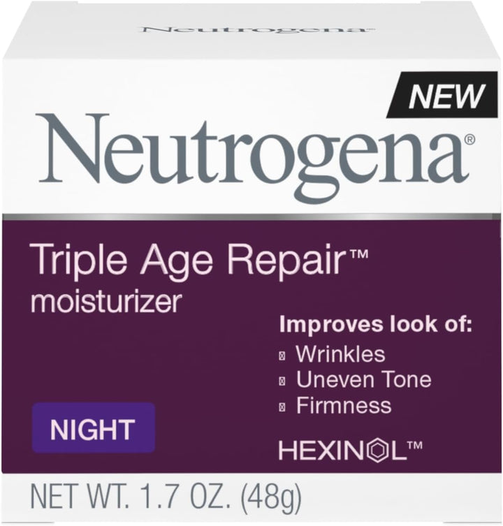 Neutrogena Triple Age Repair Anti-Aging Night Cream with Vitamin C; Fights Wrinkles & Evens Tone, Firming Anti-Wrinkle Face & Neck Cream; Glycerin & Shea Butter, 1.7 oz