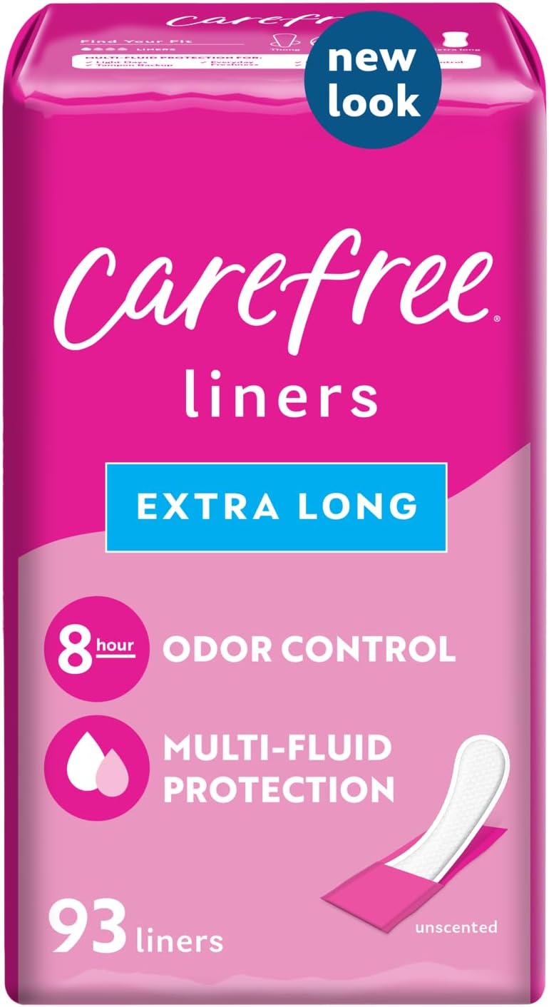 Carefree Acti-Fresh Thin Panty Liners, Extra Long, 93 Count (Pack of 1)