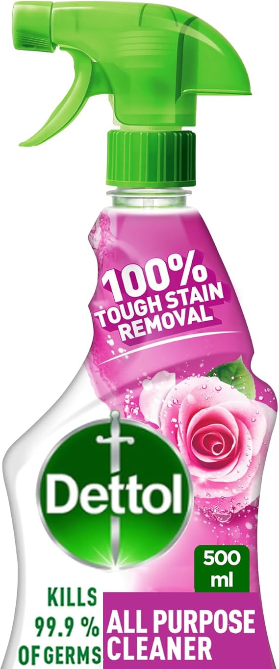 Dettol Rose Power All Purpose Cleaner for 100% Removal of Dirt & Grease (Kills 99.9% Germs), Trigger Spray Bottle – 500ml