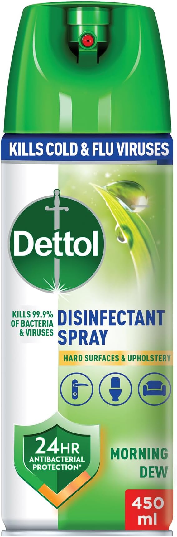 Dettol Morning Dew Antibacterial All in One Disinfectant Spray for use on Sofa, Car Seats, Kitchen Surfaces etc. (Kills 99.9% of Bacteria & Viruses), 450ml