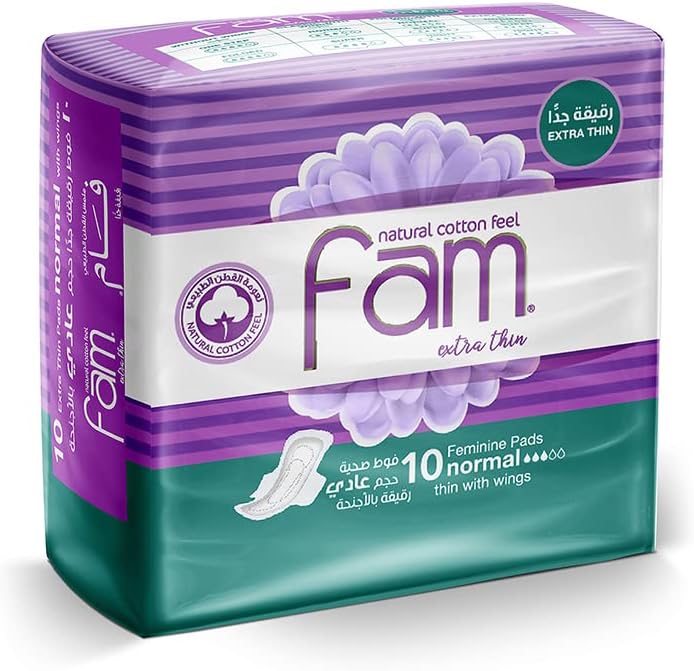 Fam Natural Cotton Feel, Extra Thin, Wings Normal Sanitary Pads, 10 Pads