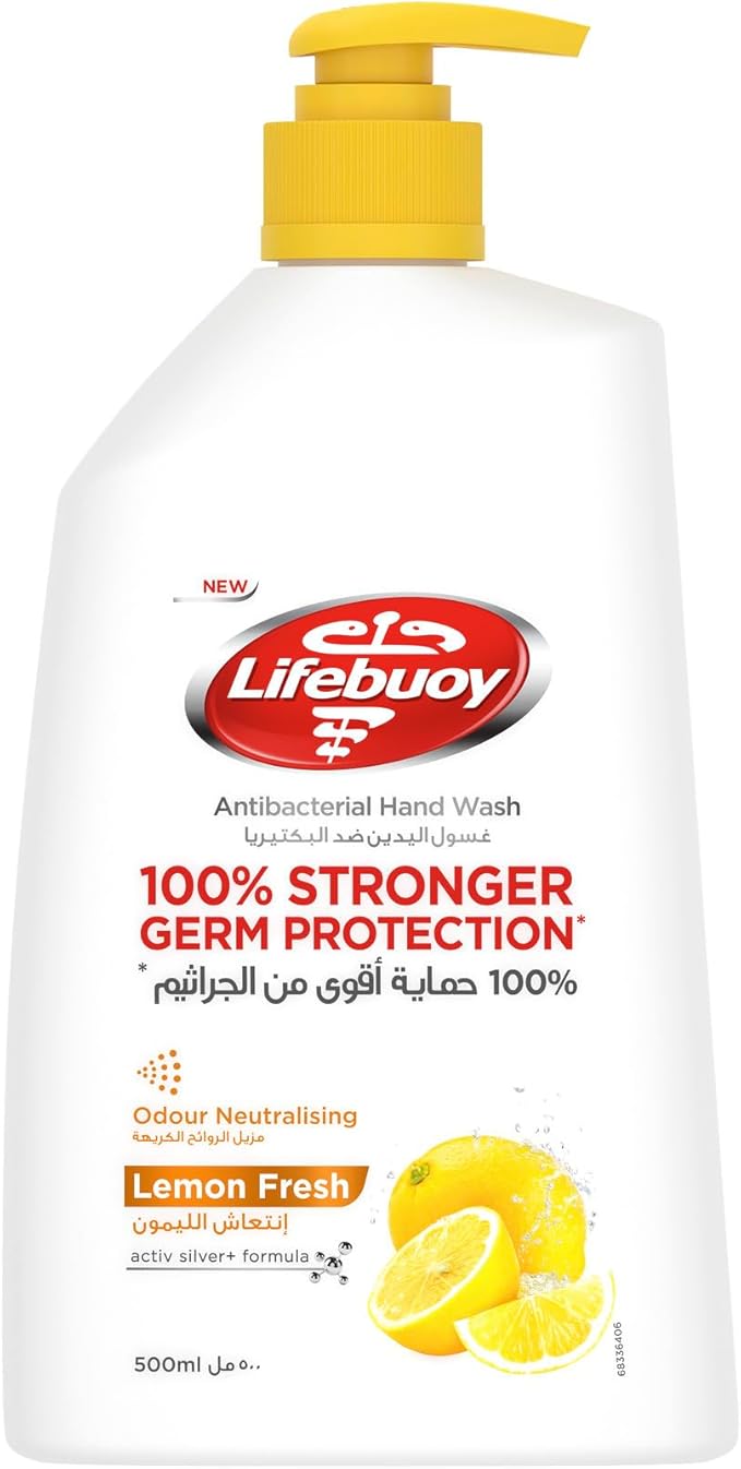 Lifebuoy Antibacterial Hand Wash, Lemon Fresh, for 100% stronger germ protection & odour removal, 500ml