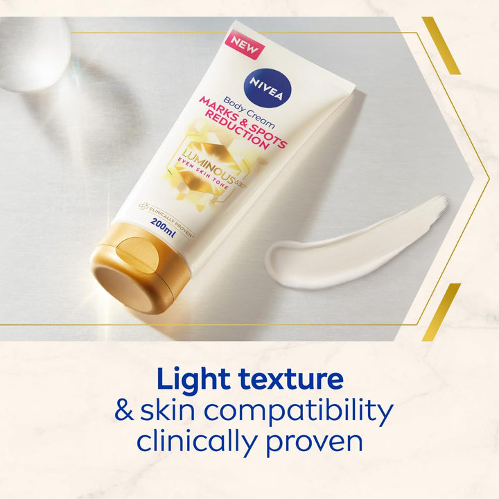 Nivea LUMINOUS 630 Marks and Spots Reduction Body Cream, Even Skin Tone, Reduced Visibility of Stretch Marks, Sun Blemishes