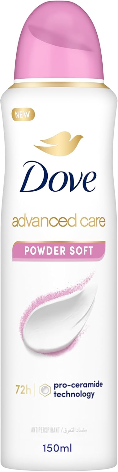 DOVE Antiperspirant Deodorant Spray, for 72 hour protection, Powder Soft, alcohol free with ¼ moisturising cream, 150ml