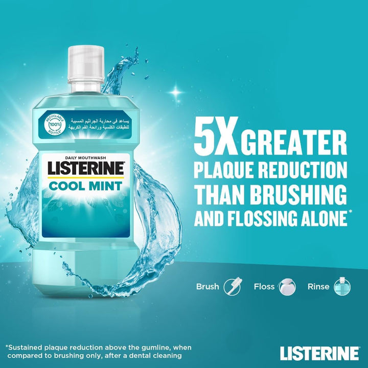Listerine, Cool Mint Daily Mouthwash, Mint Flavour, kills 99% of germs that cause plaque and bad breath, when used twice daily, 250ml