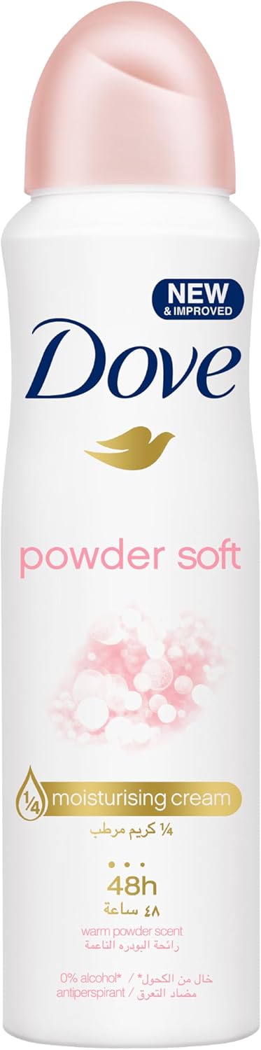 Dove Antiperspirant Deodorant Spray, for 48 hour protection, Powder Soft, alcohol free with ¼ moisturizing cream, 150ml