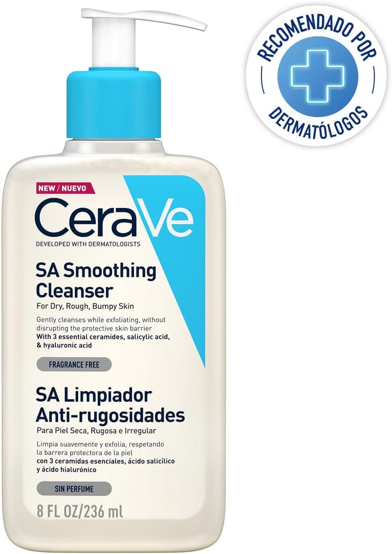 CeraVe SA Smoothing Cleanser | Face and Body Salicylic Acid Wash and Exfoliant for Normal, Dry and Rough Skin with Hyaluronic Acid, Niacinamide and Ceramides| Fragrance Free Non-Comedogenic | 473ml