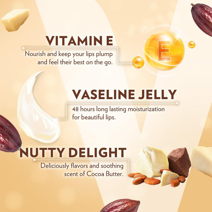 Vaseline Lip Therapy Cocoa Butter Lip Balm With Pure Jelly| Cocoa Butter & Shea Butter For Soft & Glowing Lips| Nourishes &