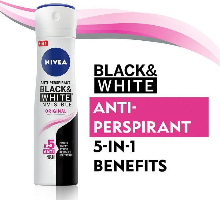 Nivea Women Antiperspirant Spray, Black & White Invisible Protection Original, 150ml
