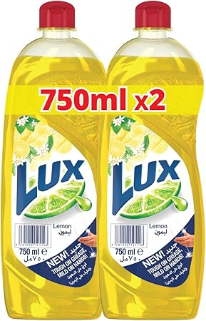 LUX Dishwash Liquid, for sparkling clean dishes, Lemon, tough on grease & mild on hands, 2 x 750ml