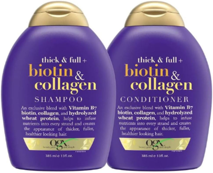 OGX Thick & Full Shampoo & Conditioner with Biotin & Collagen (2x 385ml), Sulfate-Free Surfactants for Luxurious, Voluminous Hair, Strengthening and Nourishing Haircare Set