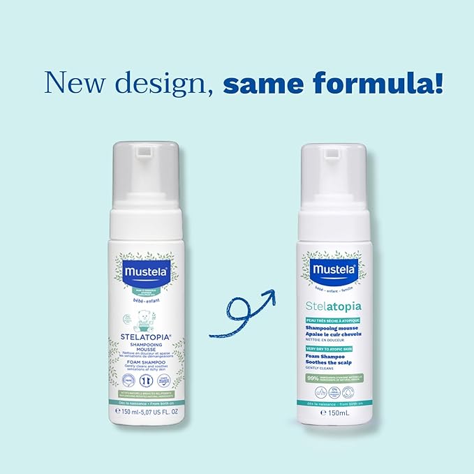 Mustela Stelatopia Eczema-Prone Skin Foam Shampoo for Newborn & Baby, Natural Avocado & Sunflower Oil 150ml