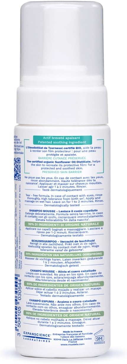 Mustela Stelatopia Eczema-Prone Skin Foam Shampoo for Newborn & Baby, Natural Avocado & Sunflower Oil 150ml