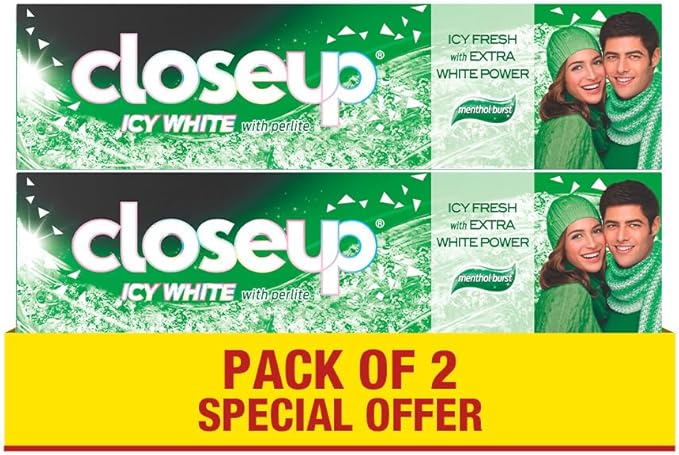 Close Up Icy White Toothpaste, for extra white power, Menthol Burst, with perlite formula, 75ml x 2