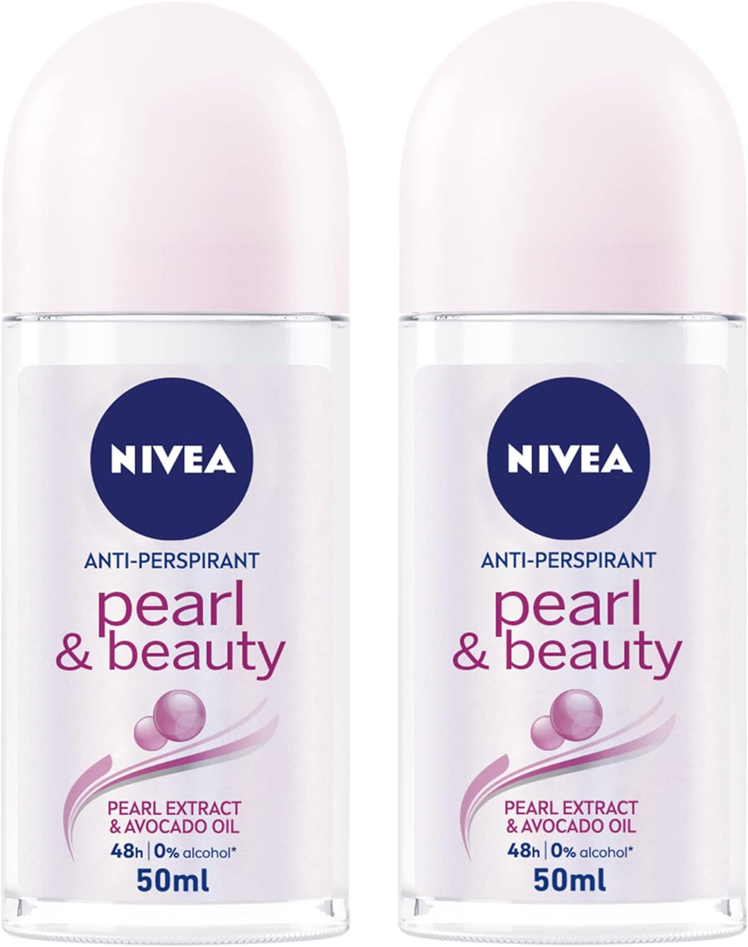 Nivea Antiperspirant Roll-on for Women, Pearl & Beauty Pearl Extracts, 2 x 50ml