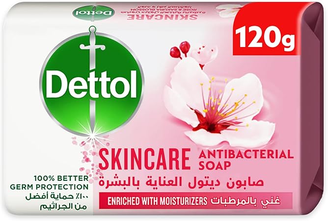 Dettol Skincare Anti-Bacterial Bathing Soap Bar for effective Germ Protection & Personal Hygiene, Protects against 100 illness causing germs, Rose & Sakura Blossom Fragrance, 120g / 165g
