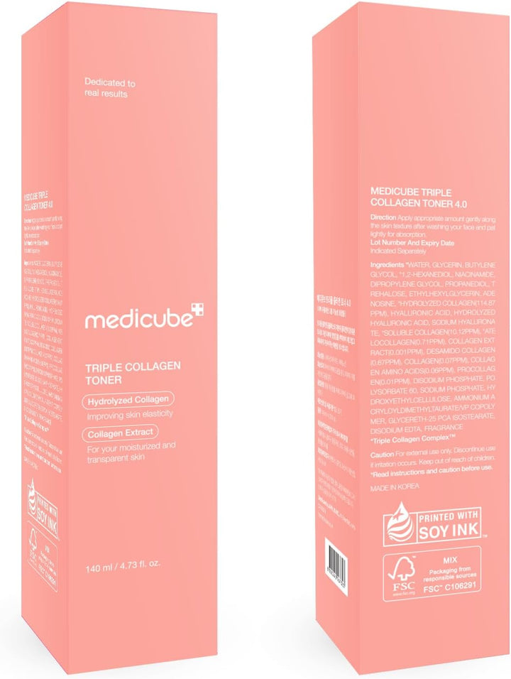 medicube Triple Collagen Toner - Hydrolyzed, Atelo, & Soluble Collagen for Deep Hydration & Plump Skin - Fast-Absorbing Formula for All-Day Suppleness, Korean Skincare (4.73 fl.oz.)