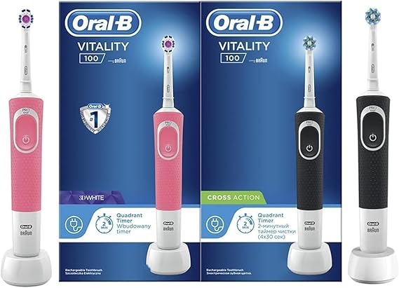Oral-B Vitality D100 Black and Pink 1+1 Free Bundle Electric rechargeable toothbrush, with UAE 3 pin plug