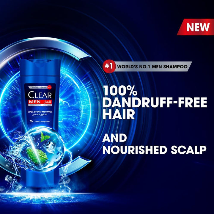 CLEAR Shampoo for men, anti-dandruff shampoo, Cool Sport Menthol, 100% Dandruff-free hair & Nourished Scalp, 200ml