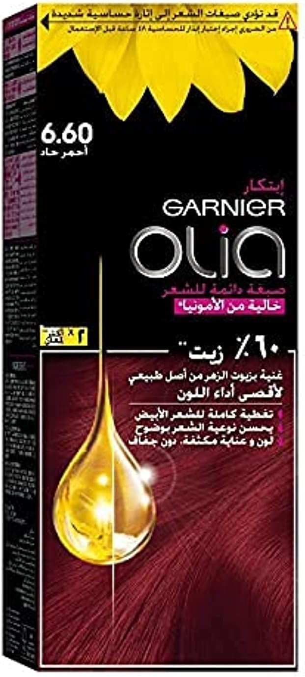 Garnier Olia 6.6 Intense Red, No Ammonia Permanent Hair Color With 60% Oils