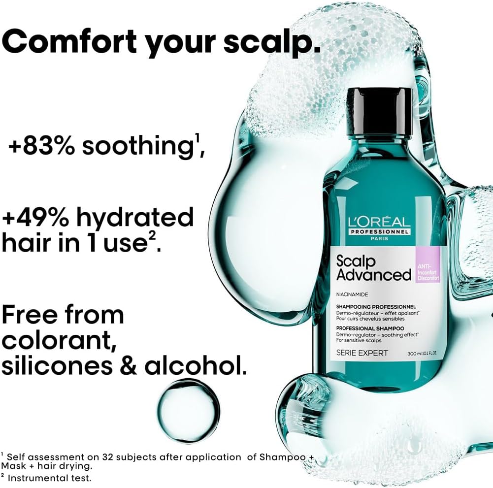 L’Oréal Professionnel | Scalp Advanced Anti-Discomfort Dermo-Regulator Shampoo | For Sensitive Scalps | Enriched with Niacinamide | Soothing and Calming Action | SERIE EXPERT | 300ml