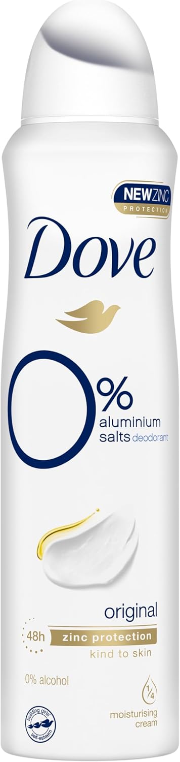 DOVE 0% Antiperspirant Deodorant Spray, Original, 150ml (Pack of 2)