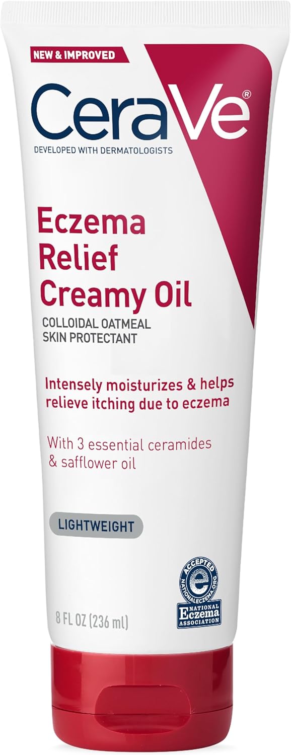 Cerave Eczema Relief Creamy Body Oil | Anti Itch Cream for Eczema & Moisturizer for Dry Skin with Colloidal Oatmeal, Ceramides and Safflower Oil | 8 Ounce
