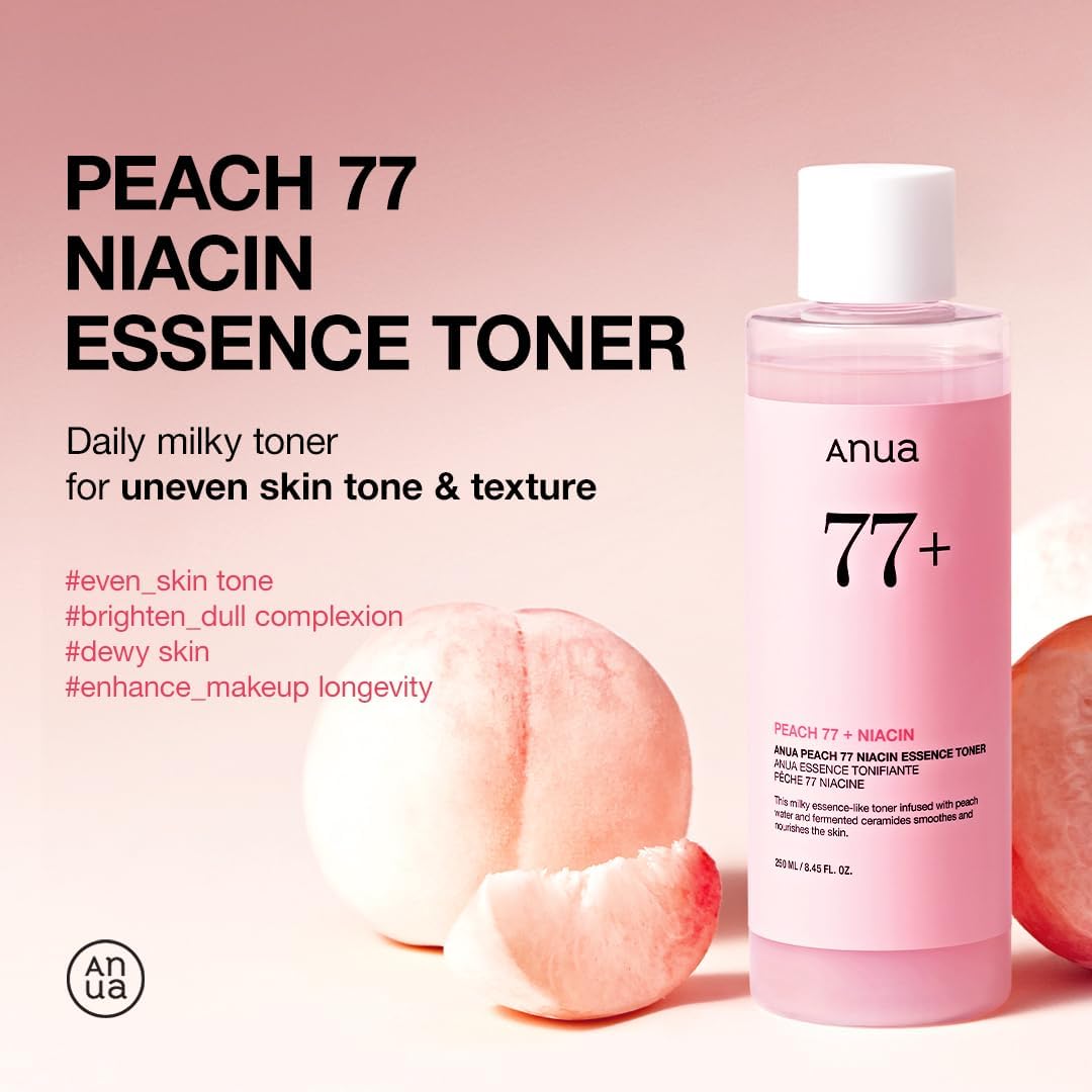 ANUA Peach 77 Niacin Essence Toner, Facial Toner for Glass Skin, Niacinamide, Panthenol, Ceramides, Korean Skin Care, Facial Toner for Glass Skin, 250ml/8.45 fl.oz.