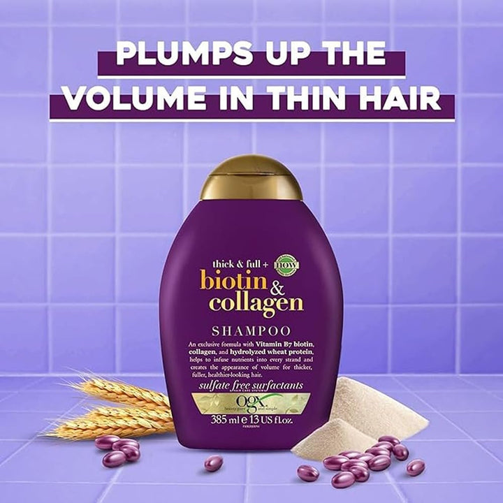 OGX Thick & Full Shampoo & Conditioner with Biotin & Collagen (2x 385ml), Sulfate-Free Surfactants for Luxurious, Voluminous Hair, Strengthening and Nourishing Haircare Set