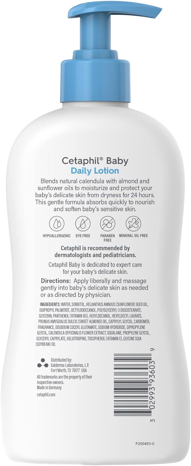 CetaPhil Baby Daily Lotion With Organic Calendula |Vitamin E | Sweet Almond & Sunflower Oils |13.5 Fl. Oz