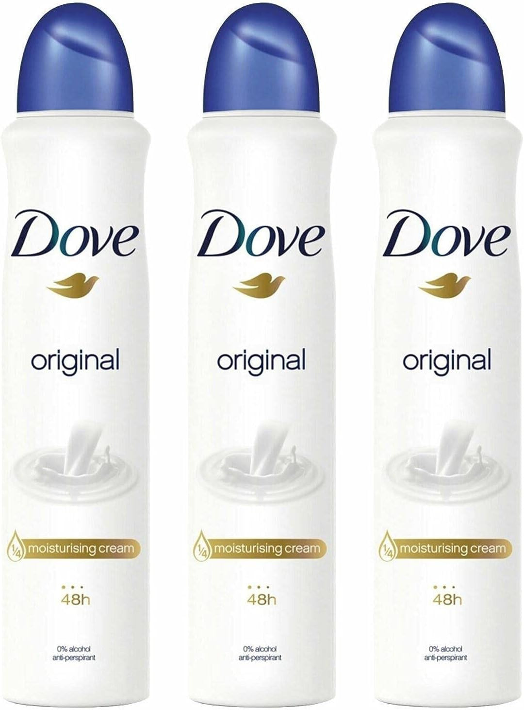 Dove 3 Pack of 250ml Women Original Anti-Perspirant Deodorant Spray Upto 48 Hour Protection