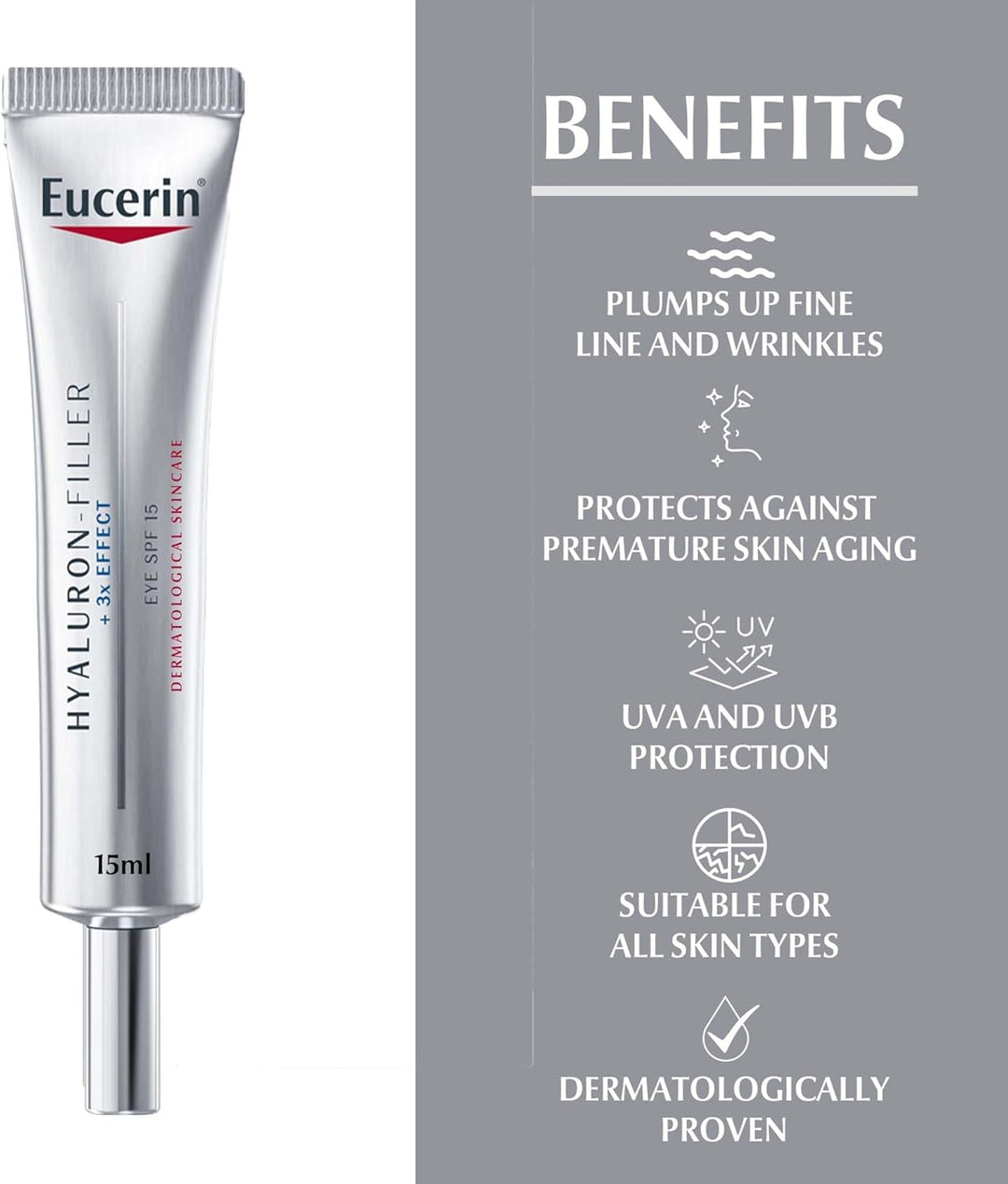 Eucerin Hyaluron Filler Anti-Aging Eye Cream with Hyaluronic Acid, Reduces Eye Wrinkles, 15ml