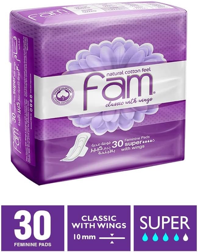 Fam Natural Cotton Feel Classic with Wings 30 Pads
