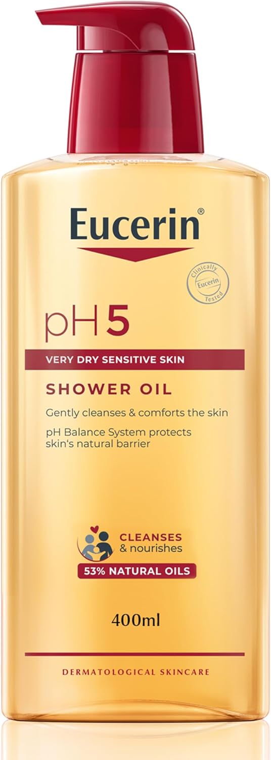 Eucerin pH5 Shower Oil Daily Body Cleanser with Natural Caring Oil, Intensive Nourishing Effect, for Dry Sensitive Skin & Suitable for Allergy-Prone Skin, 400ml