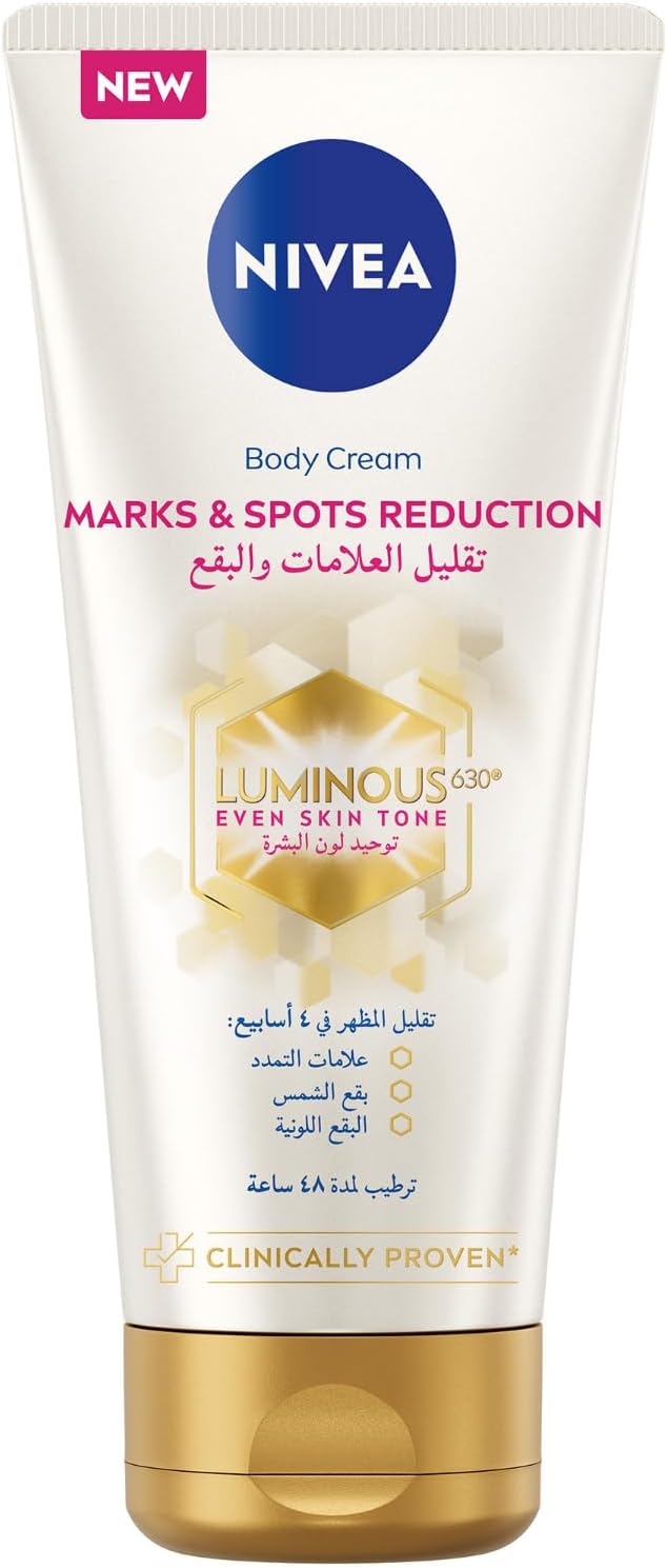Nivea LUMINOUS 630 Marks and Spots Reduction Body Cream, Even Skin Tone, Reduced Visibility of Stretch Marks, Sun Blemishes