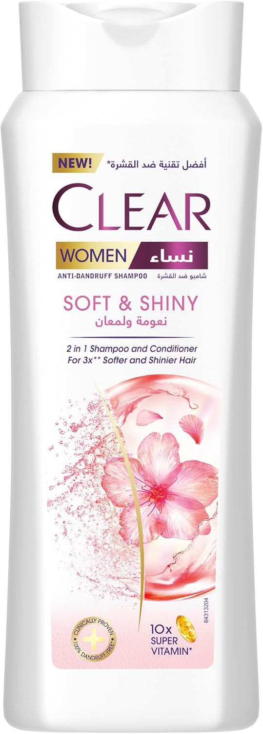 CLEAR 2in1 Shampoo & conditioner for women, anti dandruff shampoo, Soft & Shiny, for 3x** softer & shinier hair, 600 ml
