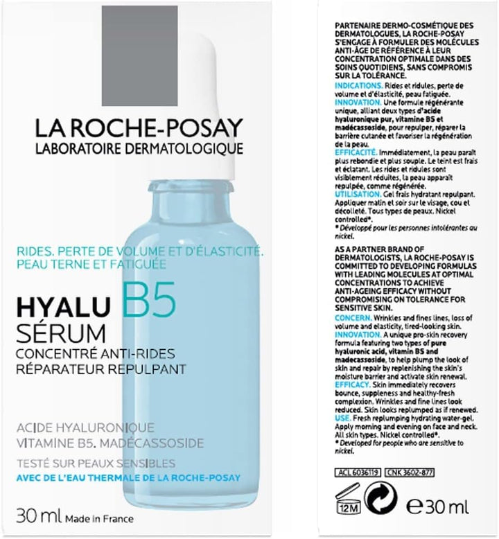 Laroche Posay Hyalu B5 Pure Hyaluronic Acid Serum for Face, with Vitamin B5. Anti-Aging Serum Concentrate for Fine Lines. Hydrating, Repairing, Replumping. Suitable for Sensitive Skin