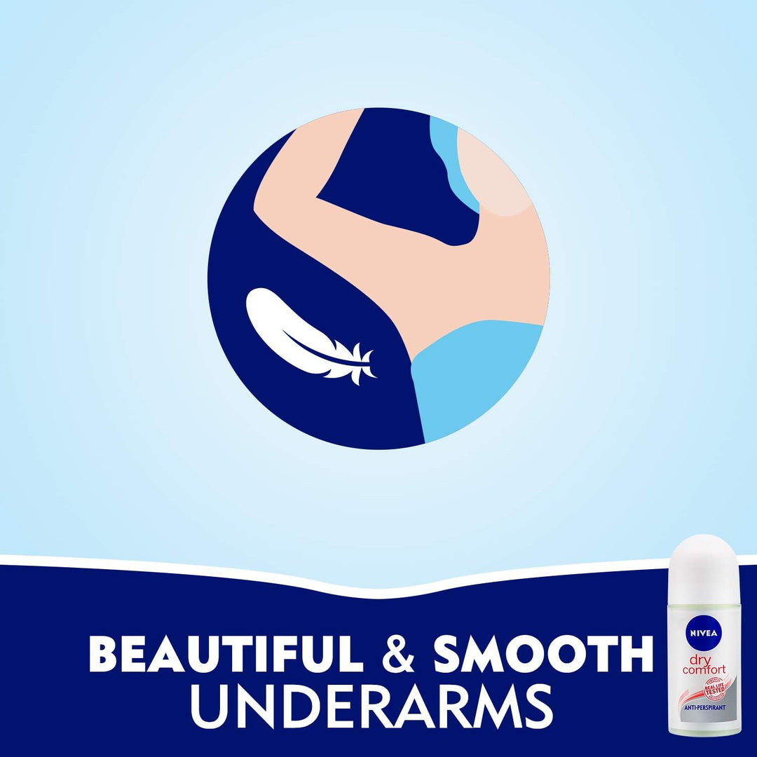 Nivea Antiperspirant Roll-on for Women, Dry Comfort Quick Dry, 2x50ml
