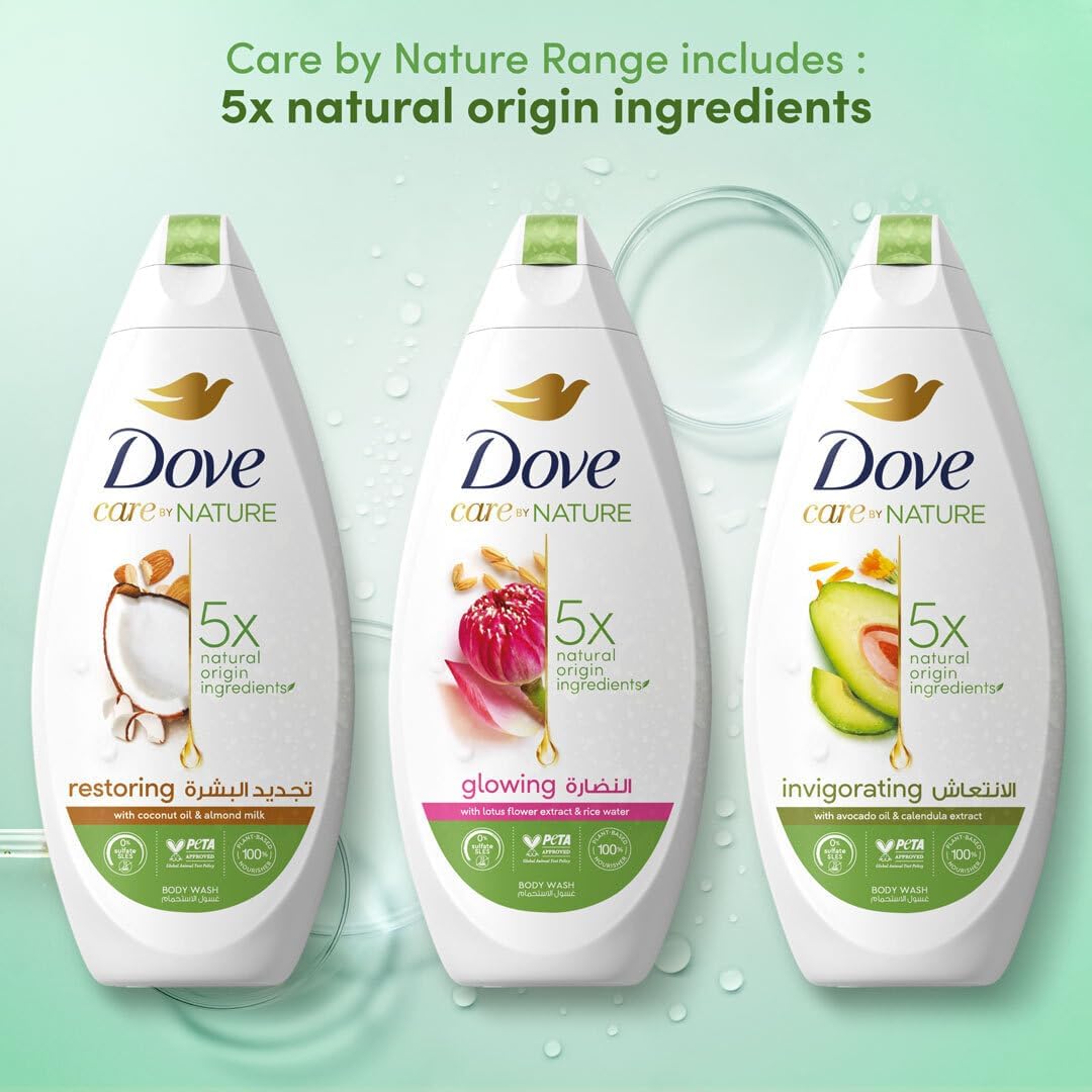 Dove Care by Nature RESTORING Body Wash, with renew blend technology, Coconut & Almond, with ¼ moisturizing cream, 250ml x 2