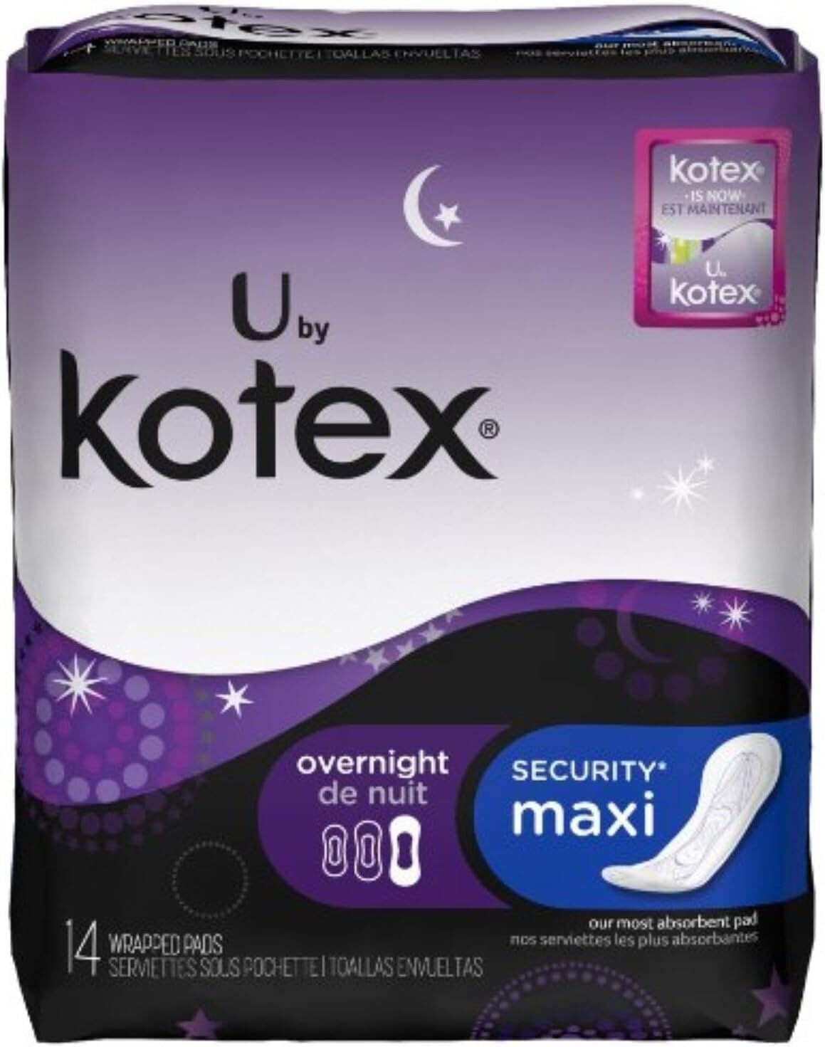 Kotex U by Maxi Pads, Overnight, Unscented 14 ea (Pack of 5)